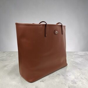 Coach Leather Tote Bag Brown Orange Interior Large Shoulder Handbag